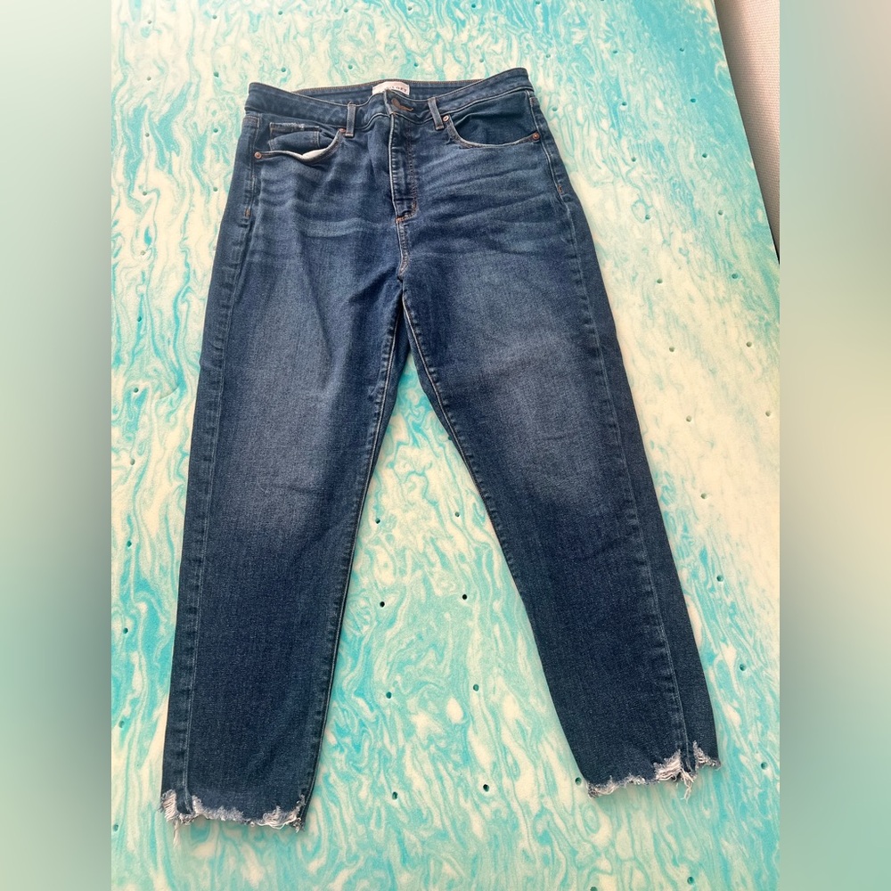 LOFT Dark Blue Skinny Jeans with Raw Hem